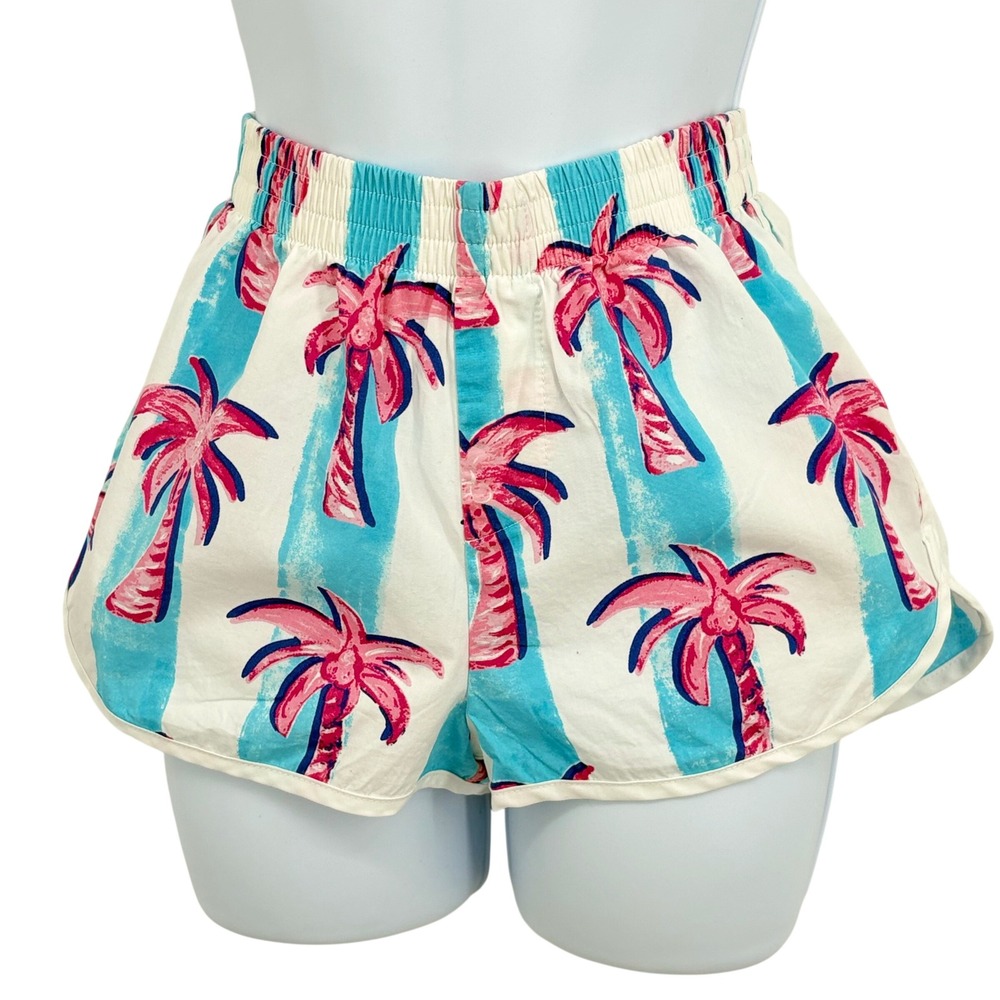 Chubbies Palm Tree Shorts Women S Blue Pink Stripe Palm Tree Retro Beach Summer